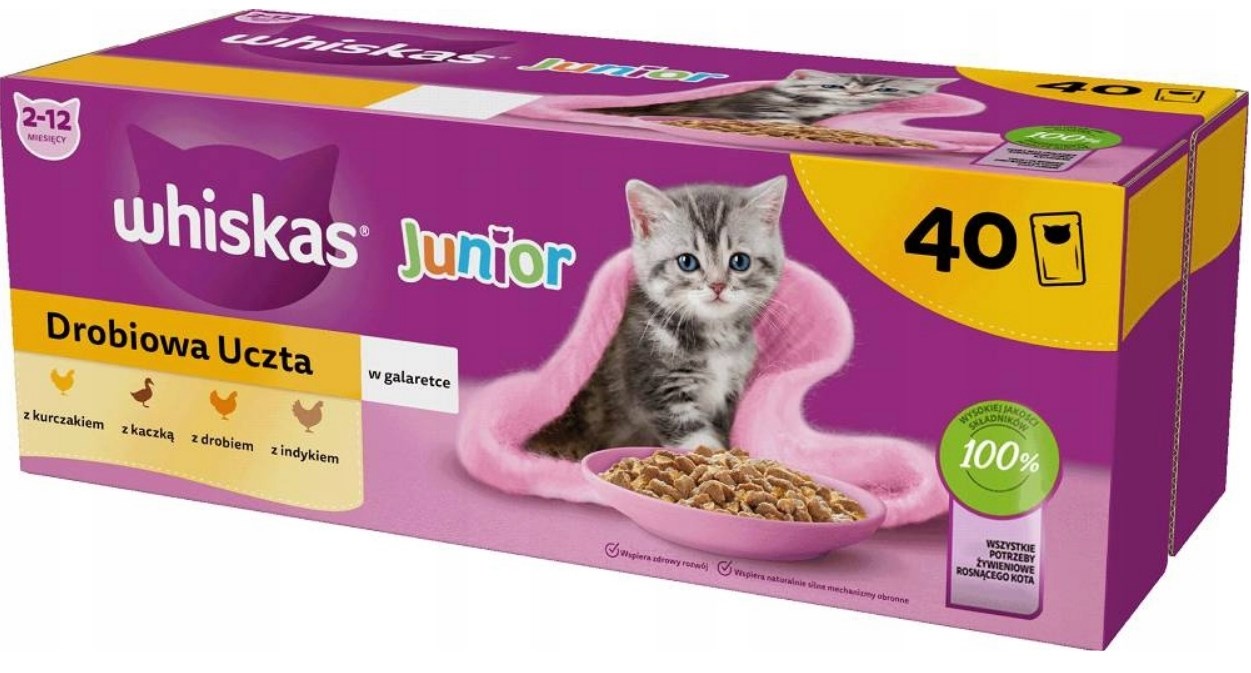 WHISKAS Junior Piščanec v želeju - mokra hrana za mačke, 40 x 85g
