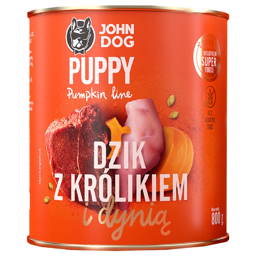 JOHN DOG Pumpkin Puppy mokra hrana za pse, divja svinja z zajcem in bučo, 800g