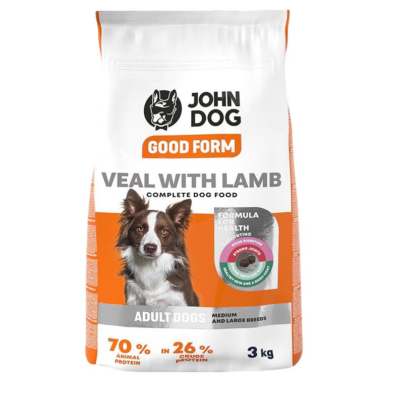 JOHN DOG Good Form Medium an large breeds govedina z jagnjetino - suha hrana za pse - 3kg