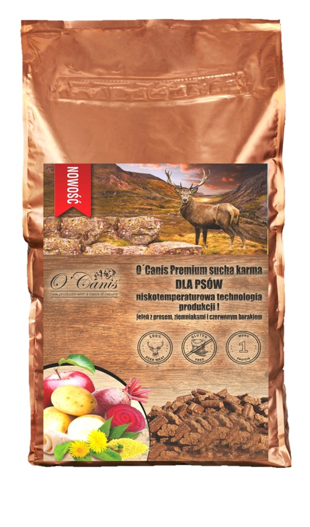 O'CANIS Suha pasja hrana Jelen s proseno kašo, krompirjem in rdečo peso, 12kg