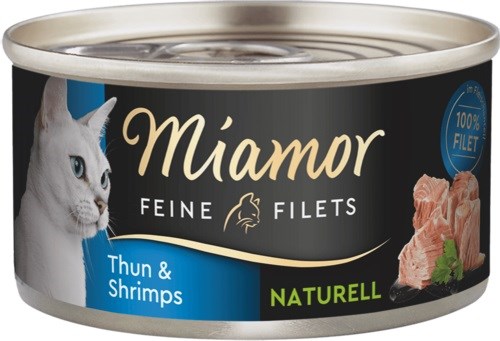 MIAMOR Feine Filets Naturell Tuna with shrimps - mokra hrana za mačke, 80g
