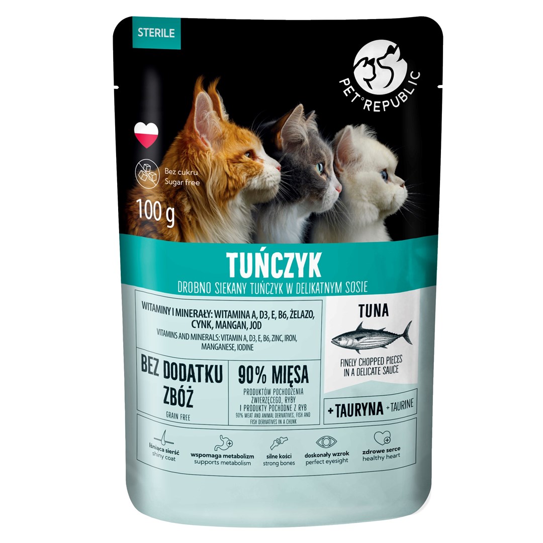 PET REPUBLIC mokra hrana za sterilizirane mačke, tuna v omaki, 100g