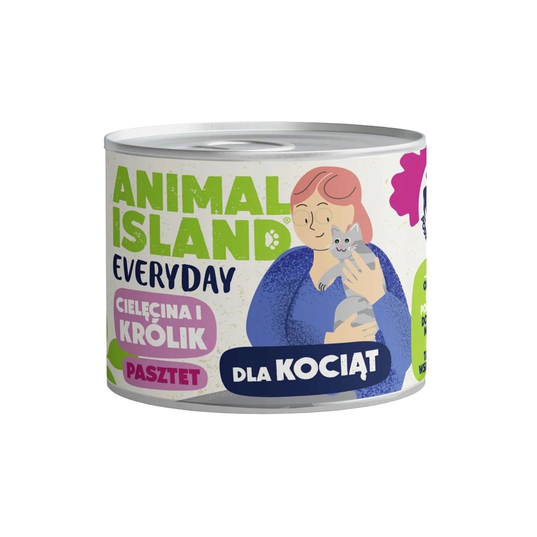 ANIMAL ISLAND Everyday za mačje mladiče - mokra hrana s teletino in kuncem, 185g