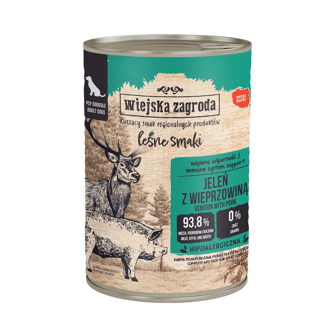 WIEJSKA ZAGRODA Mokra hrana za pse, jelen s svinjino, 400 g