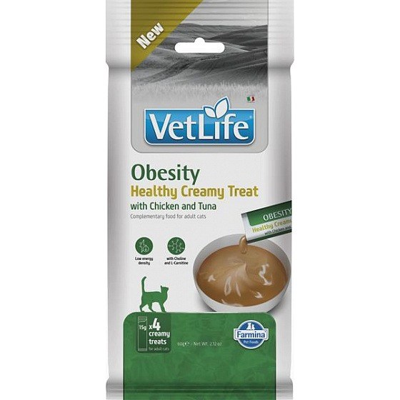 FARMINA Vet Life mačja poslastica s piščancem in tuno za nadzor teže, 4x15g