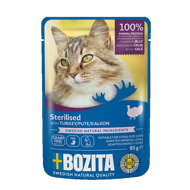 BOZITA Sterilised Chunks v omaki za sterilizirane mačke, s puranom, 85g
