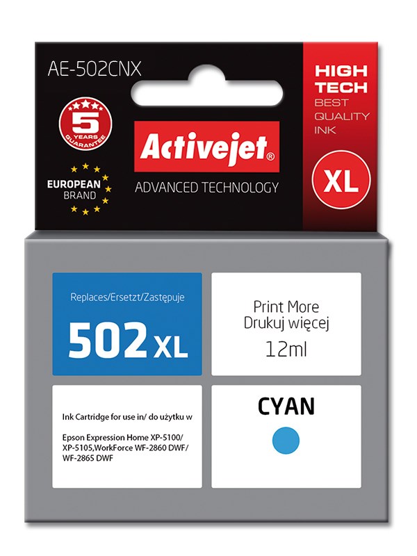 Activejet AE-502CNX Cijan Tiskalna kartuša (nadomestilo za Epson 502XL W24010)
