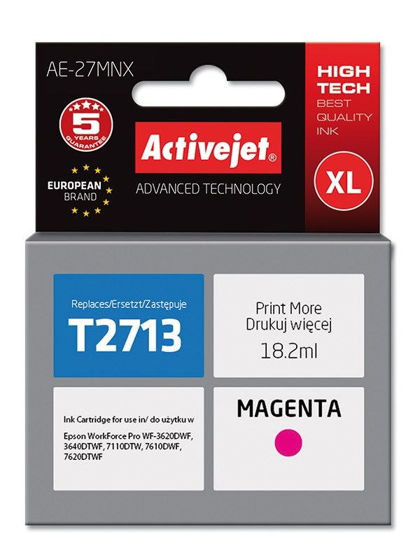 Activejet AE-27MNX Ink (nadomestilo za Epson 27XL T2713; Supreme; 18 ml; magenta)