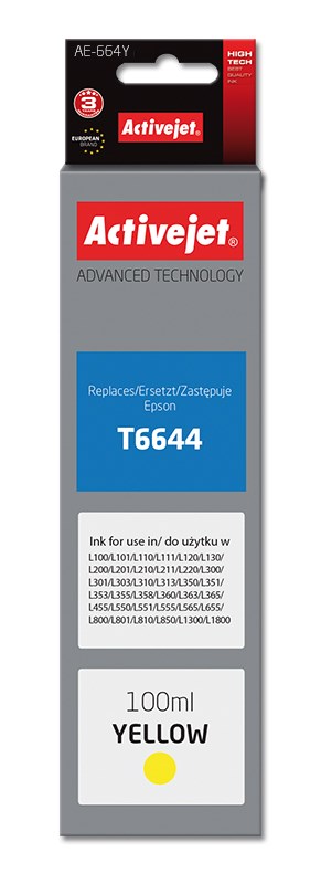 Activejet AE-664Y črnilo v steklenici, nadomestilo Epson T6644, rumeno, 100 ml