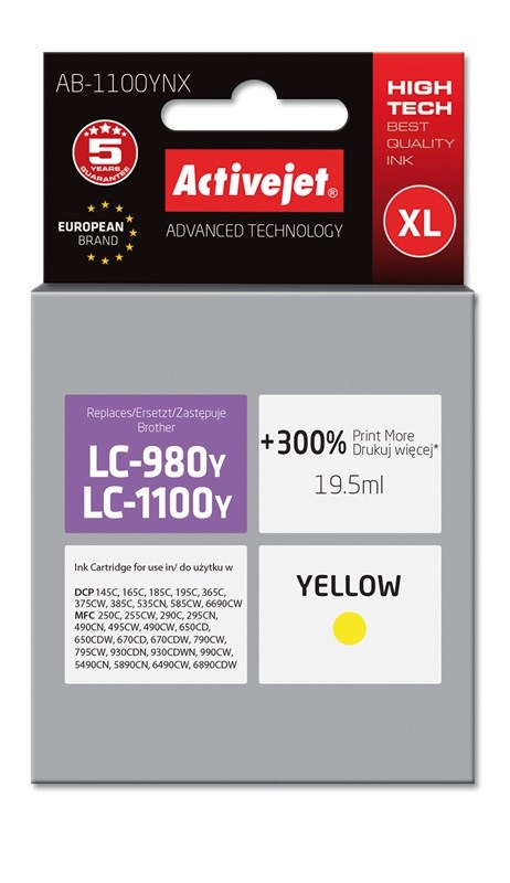 Activejet AB-1100YNX črnilo (nadomestilo za Brother LC1100Y/980Y), rumeno, 19.5 ml