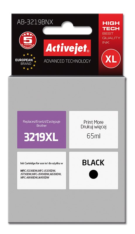 Activejet AB-3219BNX črnila (nadomestilo za Brother LC3219Bk XL; Supreme; 65 ml; črna)