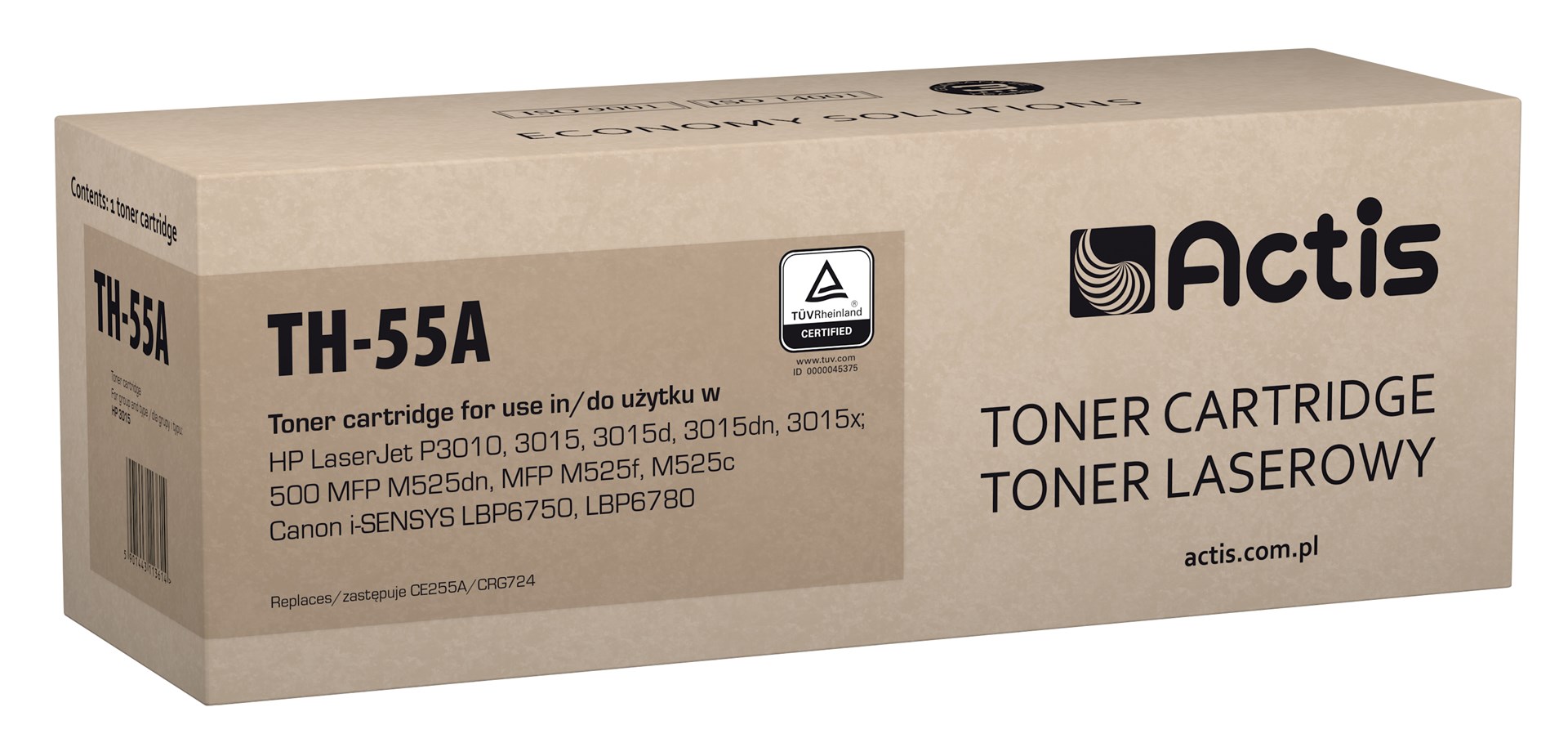 Actis TH-55A Toner (nadomestni za HP 55A CE255A), Standard, Črn