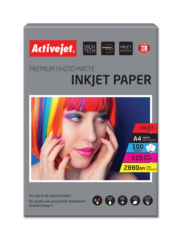 Activejet AP4-125M100 mat foto papir za brizgalne tiskalnike, A4, 100 listov