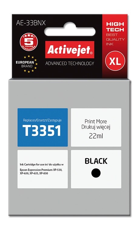 Refill cartridge Activejet AE-33BNX za Epson 33XL T3351, črn, 22 ml