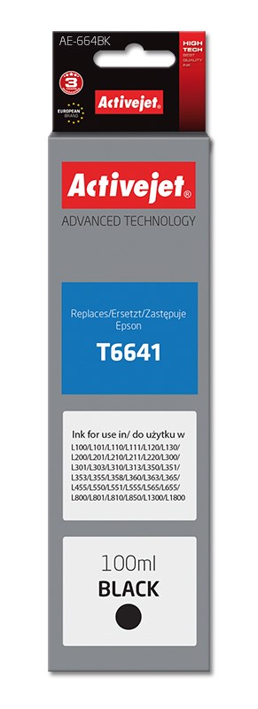 Aktivni jet AE-664Bk Črni črnilni lonček (Zamenjava Epson T6641; Supreme; 100 ml)