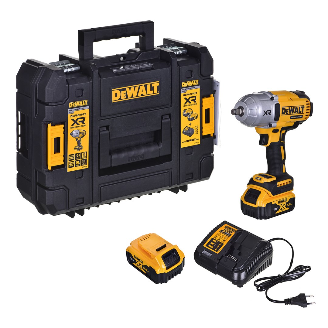 Smūginis veržliasukis 1/2" 18 V 2 x 5,0 Ah DCF900P2T-QW DEWALT