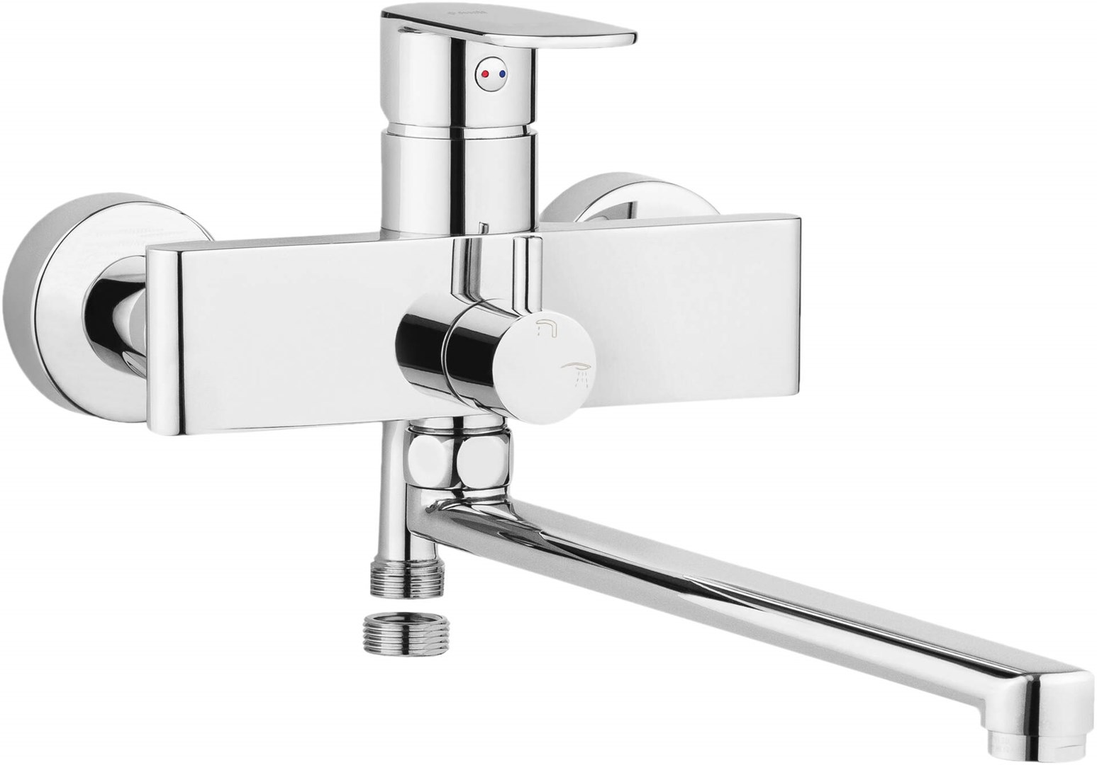Wall-mounted washbasin and bath mixer with extended spout - hose connection Wall-mounted washbasin and bath mixer with extended spout - hose connection
