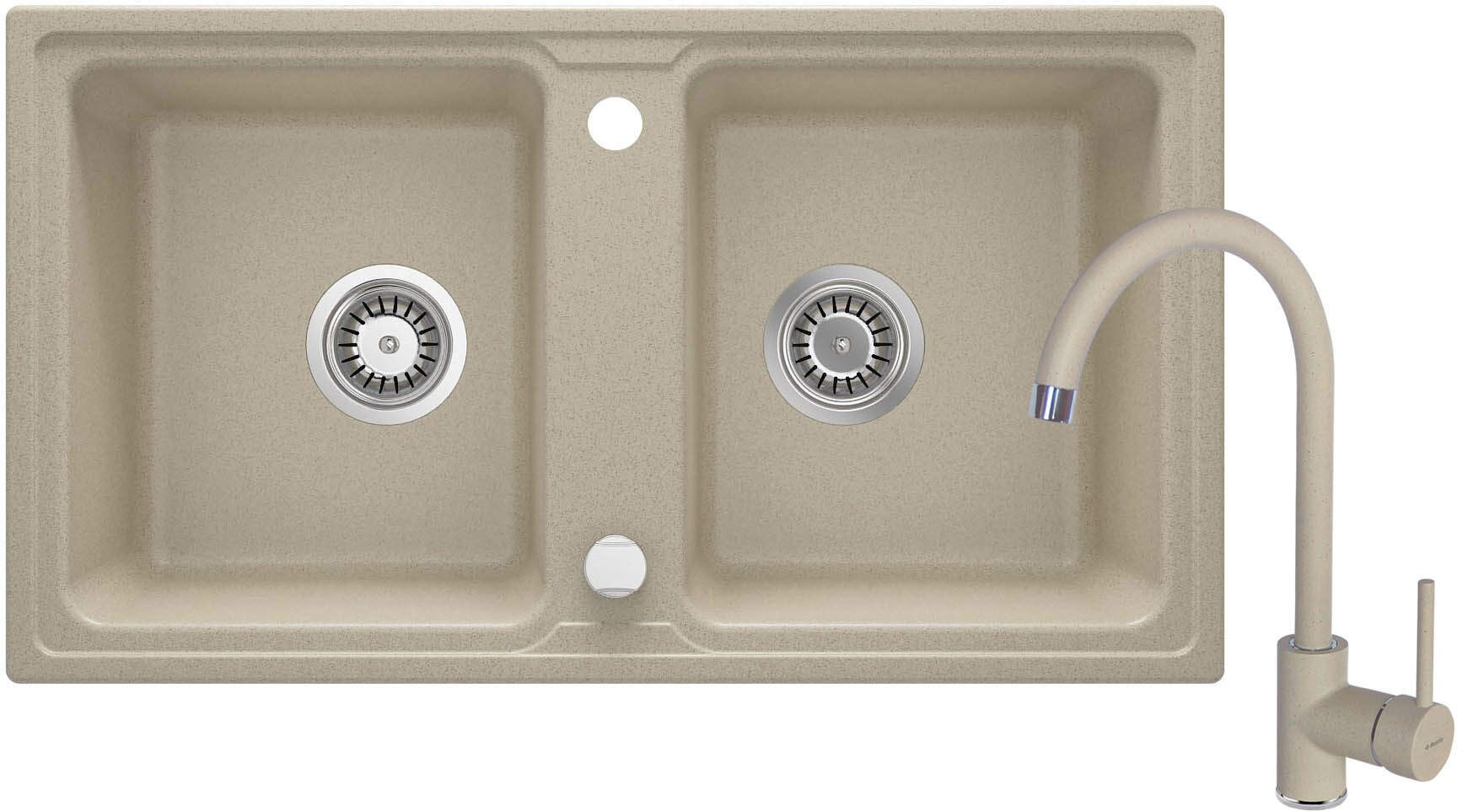 Granite sink with 2-bowl faucet Granite sink with 2-bowl faucet