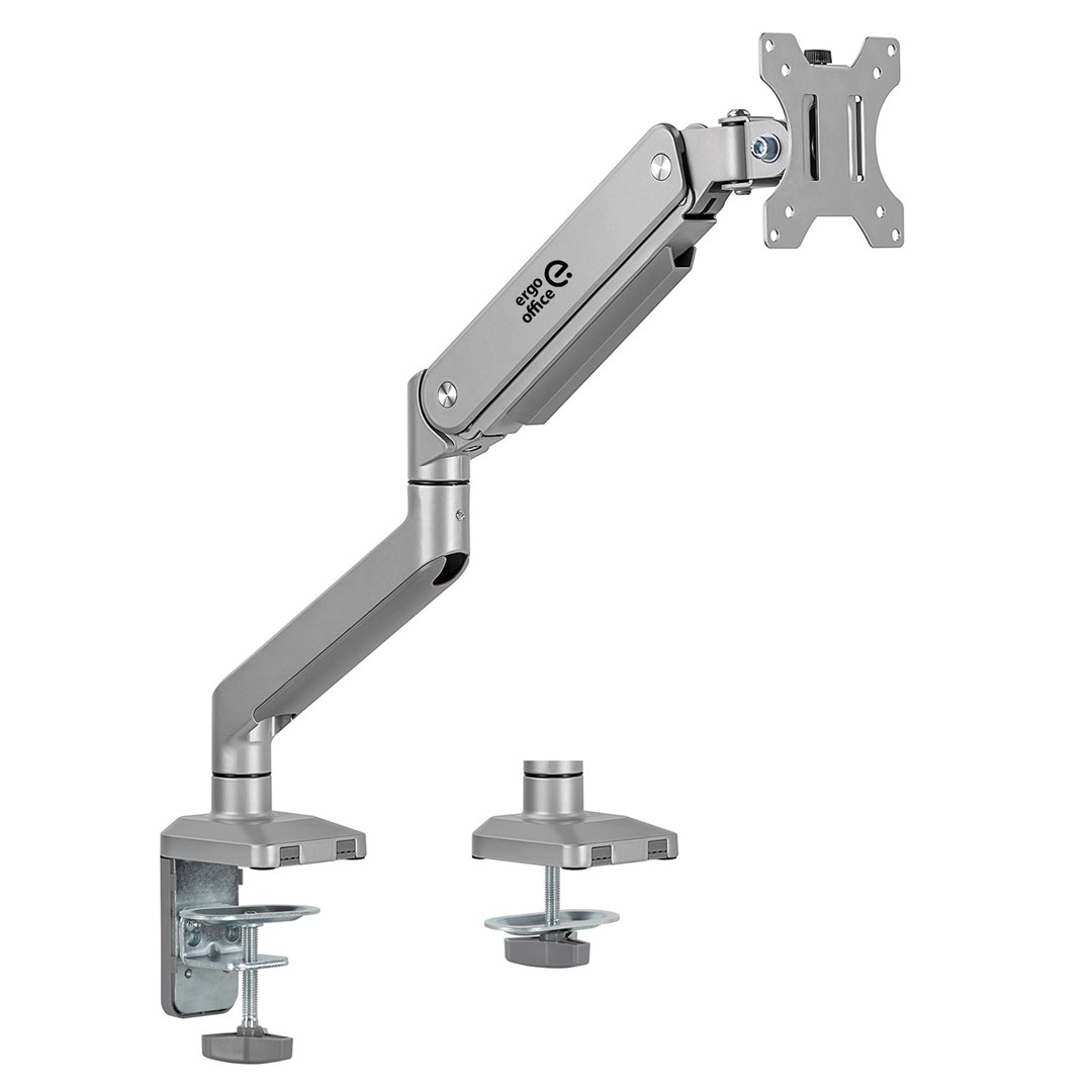 Ergo Office Aluminium Monitor Mount with Gas Spring, Double Arm, VESA 75x75/100x100, 17"-32" 10 kg Silver, ER-447 Ergo Office Aluminium Monitor Mount with Gas Spring, Double Arm, VESA 75x75/100x100, 17"-32" 10 kg Silver, ER-447