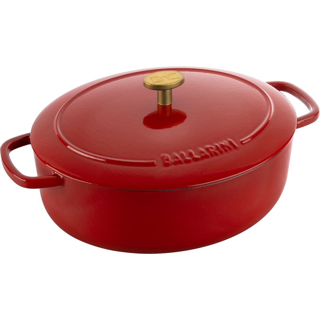 Ballarini Bellamonte Oval Cast Iron Casserole - Red, 2.2 ltr Ballarini Bellamonte Oval Cast Iron Casserole - Red, 2.2 ltr