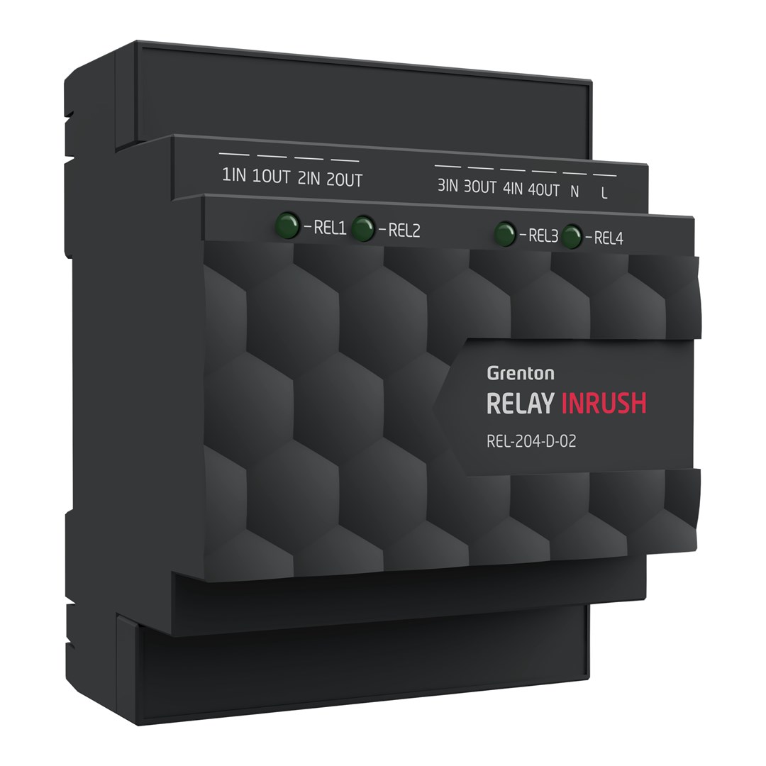 Relay Output Module (4 Outputs) INRUSH Grenton / DIN / TF-Bus Rail Mounting Relay Output Module (4 Outputs) INRUSH Grenton / DIN / TF-Bus Rail Mounting