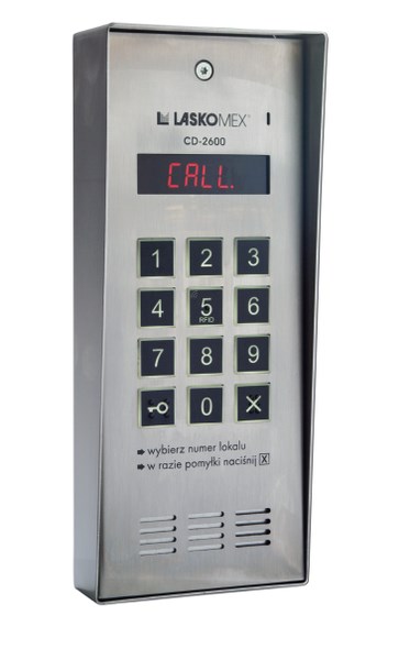 Laskomex CD-2600R audio with stainless steel RFID key reader, in surface-mounted housing. Laskomex CD-2600R audio with stainless steel RFID key reader, in surface-mounted housing.