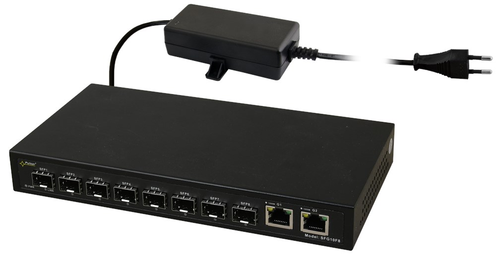 PULSAR SFG10F8 Optical Switch (8xSFP, 2xRJ45) PULSAR SFG10F8 Optical Switch (8xSFP, 2xRJ45)