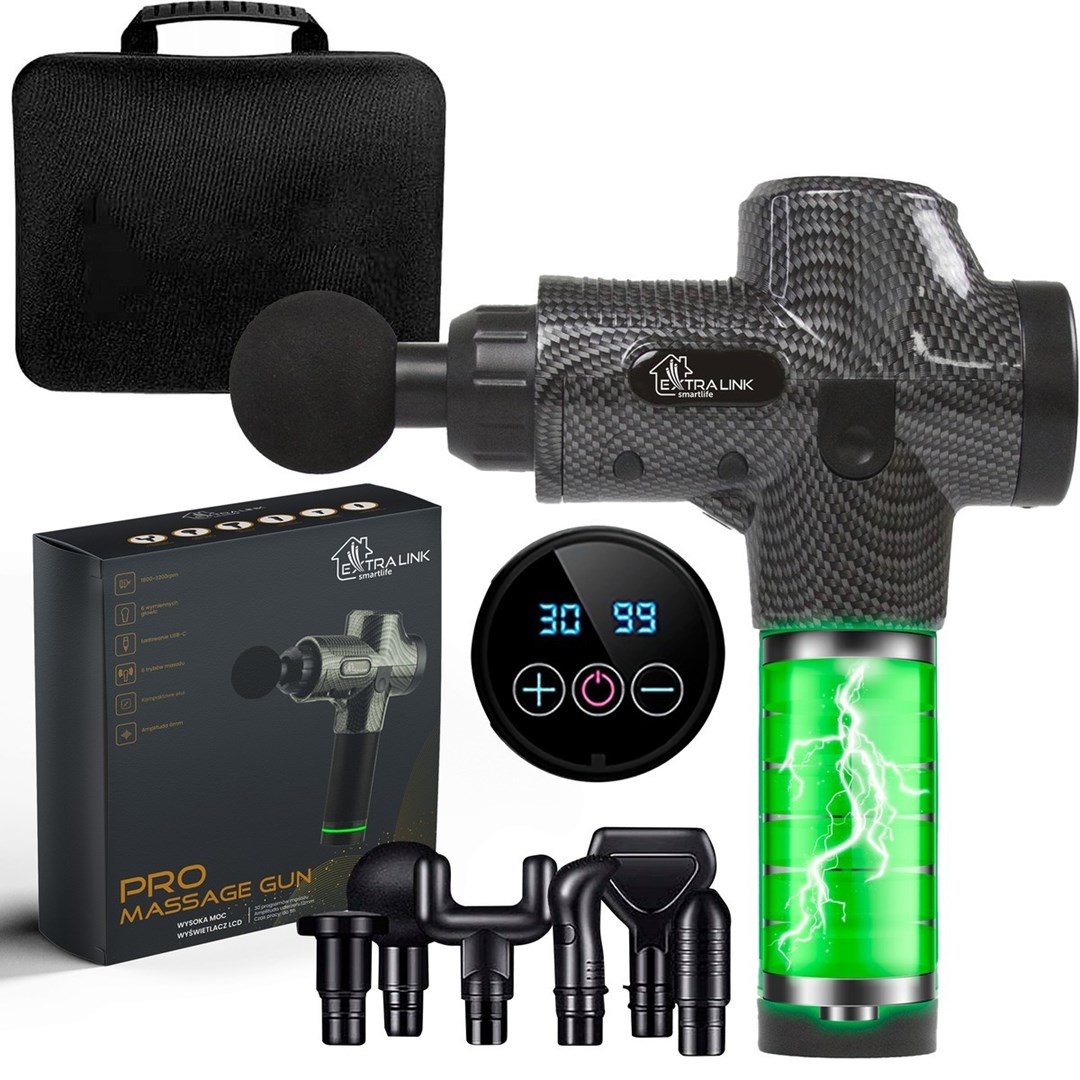 Extralink Massage Gun Pro | Massage gun | 3800 RPM, 6 replaceable tips Extralink Massage Gun Pro | Massage gun | 3800 RPM, 6 replaceable tips