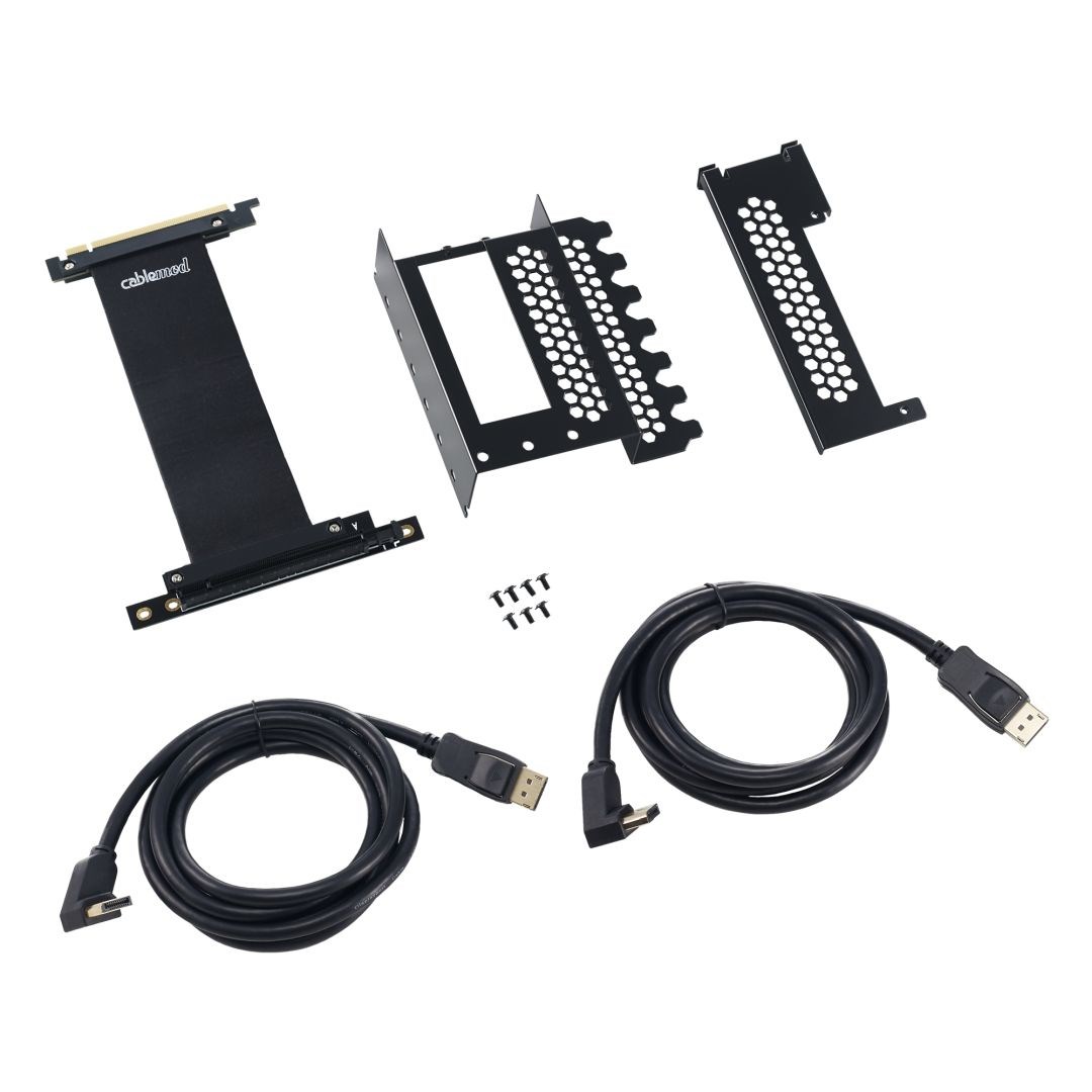 CableMod Vertical Graphics Card Holder with PCIe x16 Riser Cable, 2x DisplayPort - Black CableMod Vertical Graphics Card Holder with PCIe x16 Riser Cable, 2x DisplayPort - Black