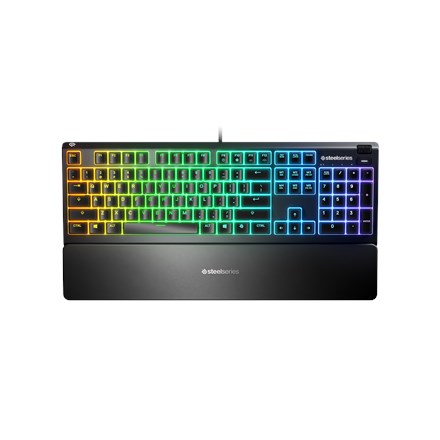 SteelSeries Apex 3 Gaming Keyboard, US Layout, Wired, Black SteelSeries Apex 3 Gaming keyboard, IP32 water resistant for protection against spills, Customizable 10-zone RGB illumination reacts to games and Discord, Whisper quiet gaming switches last for SteelSeries Apex 3 Gaming Keyboard, US Layout, Wired, Black SteelSeries Apex 3 Gaming keyboard, IP32 water resistant for protection against spills, Customizable 10-zone RGB illumination reacts to games and Discord, Whisper quiet gaming switches last for