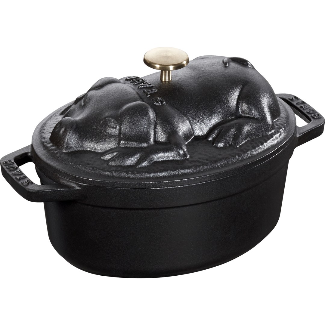 STAUB SPECIAL COCOTTE Oval cast iron pot pig 1 ltr, black STAUB SPECIAL COCOTTE Oval cast iron pot pig 1 ltr, black