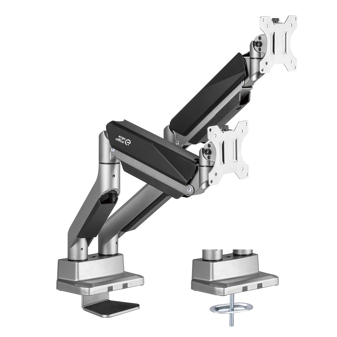 Universal Ergo Office Dual Monitor Desktop Mount, Gas Spring 17"-35" 15kg, VESA 75x75 / 100x100, ER-446 Universal Ergo Office Dual Monitor Desktop Mount, Gas Spring 17"-35" 15kg, VESA 75x75 / 100x100, ER-446