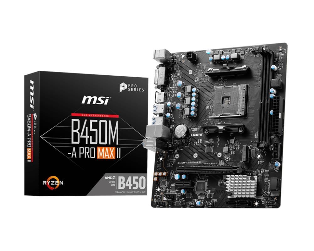 MSI B450M-A PRO MAX II motherboard AMD B450 Socket AM4 micro ATX MSI B450M-A PRO MAX II motherboard AMD B450 Socket AM4 micro ATX