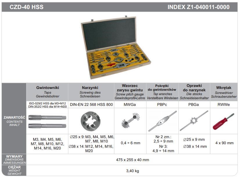 FANAR TAPS+CUTS kpl. 40cz M3-M20, CZD-40 HSS. FANAR TAPS+CUTS kpl. 40cz M3-M20, CZD-40 HSS.