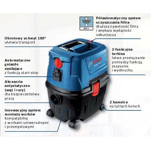 BOSCH VACUUM CLEANER 1100W 15L GAS 15 PS AUTOMATIC POWER SOCKET BOSCH VACUUM CLEANER 1100W 15L GAS 15 PS AUTOMATIC POWER SOCKET