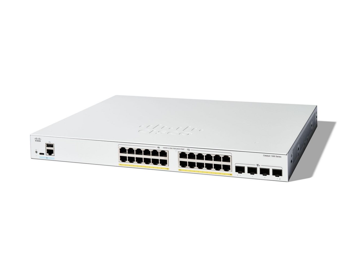 Cisco Catalyst 1300-24FP-4X Managed Switch, 24 Port GE, Full PoE, 4x10GE SFP+, Limited Lifetime Protection (C1300-24FP-4X) Cisco Catalyst 1300-24FP-4X Managed Switch, 24 Port GE, Full PoE, 4x10GE SFP+, Limited Lifetime Protection (C1300-24FP-4X)