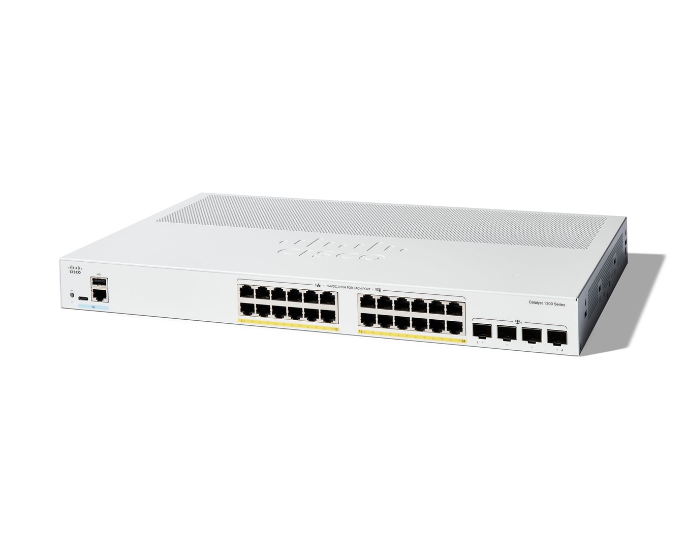 Cisco Catalyst 1300-24P-4X Managed Switch, 24 Port GE, PoE, 4x10GE SFP+, Limited Lifetime Protection (C1300-24P-4X) Cisco Catalyst 1300-24P-4X Managed Switch, 24 Port GE, PoE, 4x10GE SFP+, Limited Lifetime Protection (C1300-24P-4X)