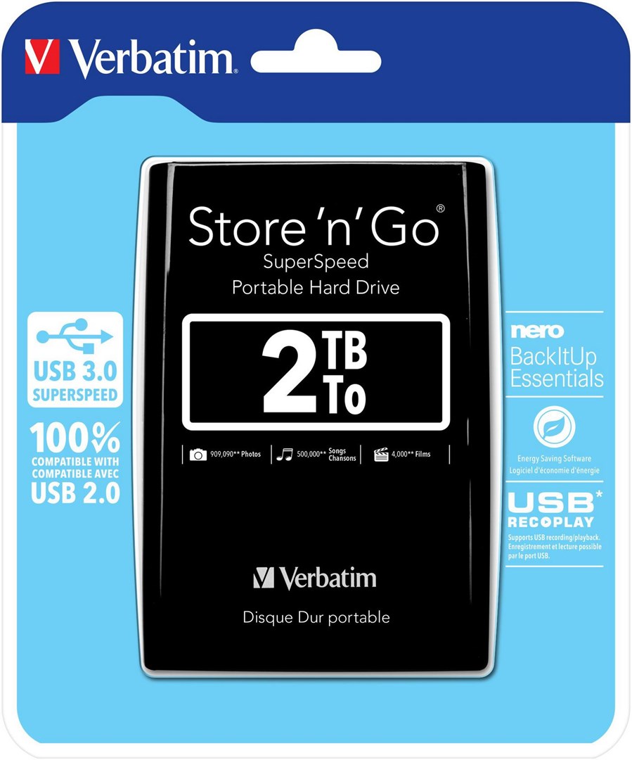 Verbatim Store 'n' Go USB 3.0 Portable Hard Drive 2TB Black Verbatim Store 'n' Go USB 3.0 Portable Hard Drive 2TB Black