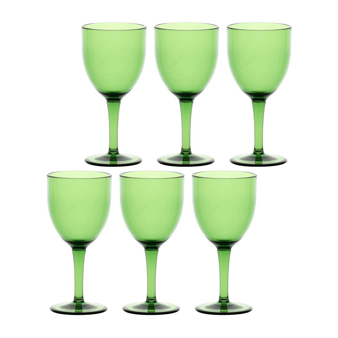 ROSE&TULIPANI FIABA Set of 6 Acrylic Wine Glasses 400 ml, Green ROSE&TULIPANI FIABA Set of 6 Acrylic Wine Glasses 400 ml, Green