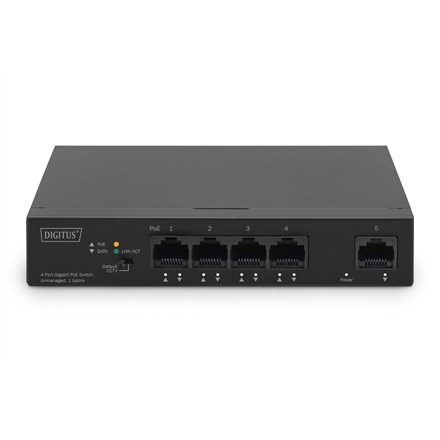 Digitus 4- Port Gigabit PoE Netzwerkswitch, Desktop, unmanaged, 1 Uplink Port RJ45, 60 W, af/at Digitus 4- Port Gigabit PoE Netzwerkswitch, Desktop, unmanaged, 1 Uplink Port RJ45, 60 W, af/at