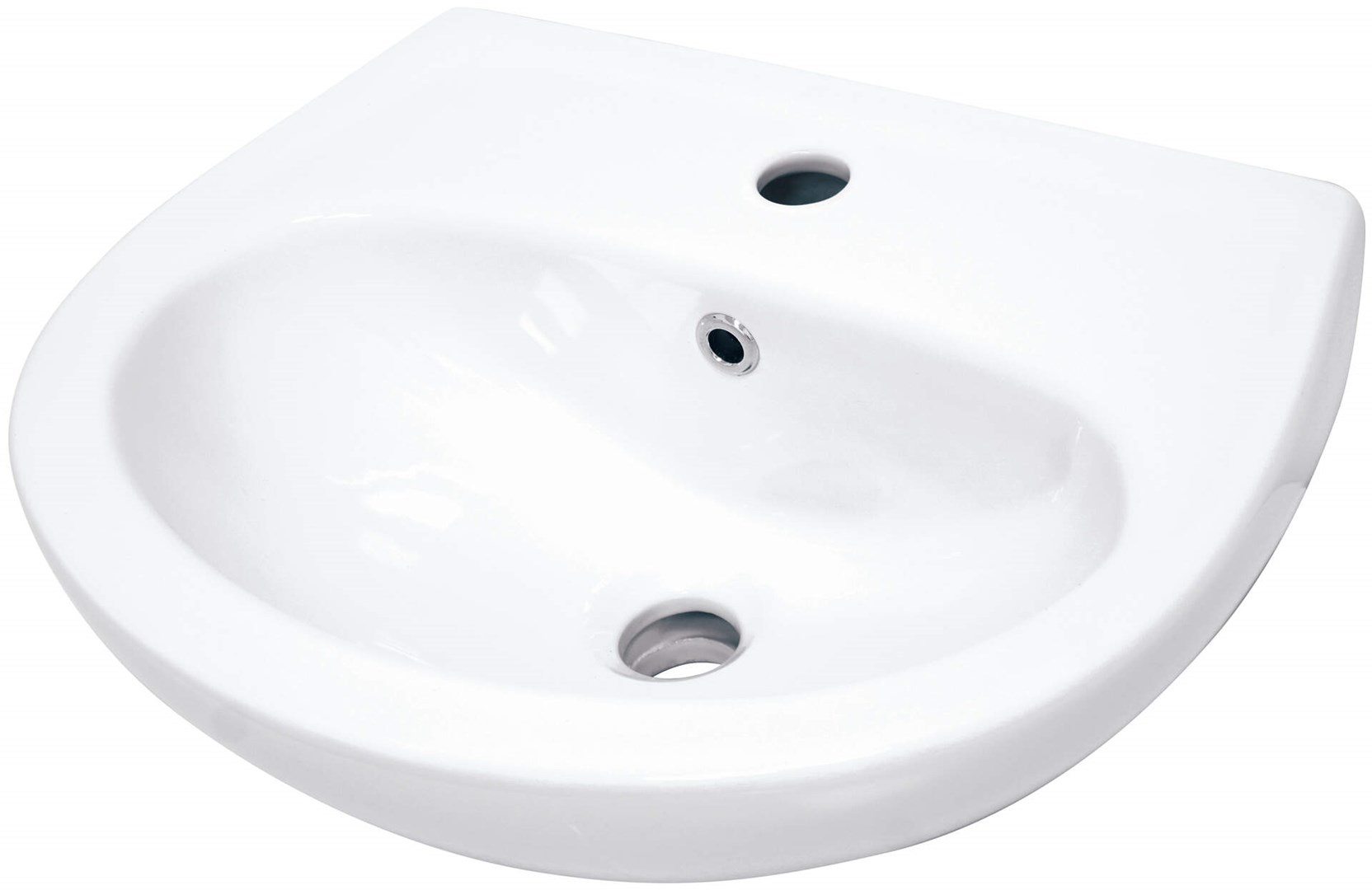 Wall-mounted ceramic washbasin with space for a tap Wall-mounted ceramic washbasin with space for a tap