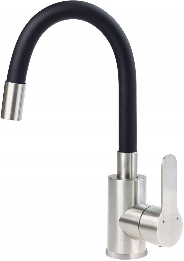 Washbasin mixer with curved spout Washbasin mixer with curved spout