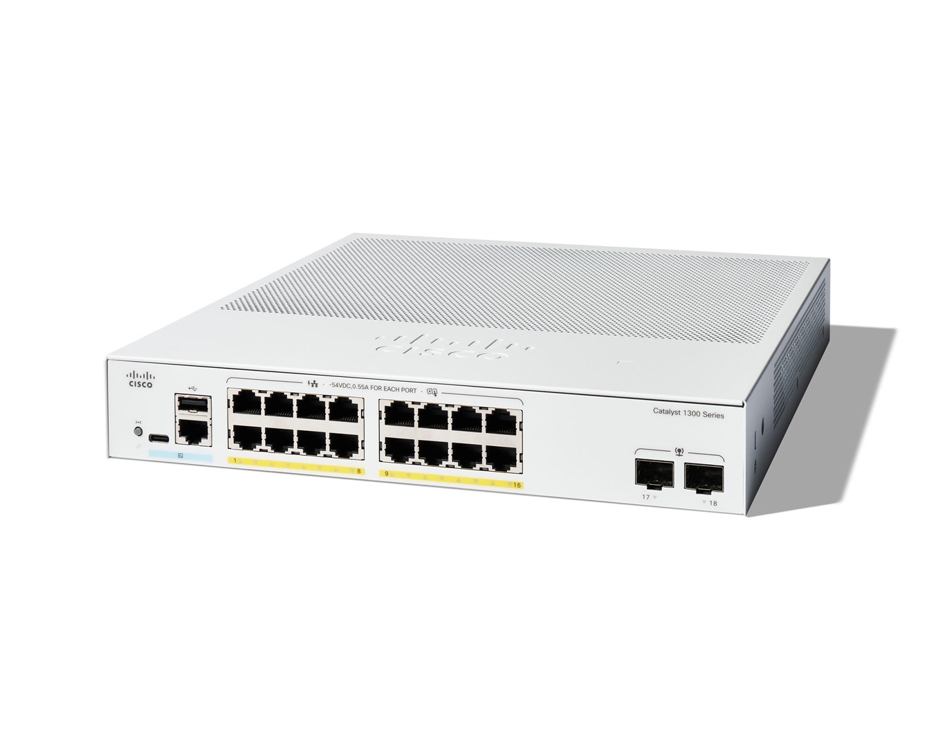 Cisco Catalyst 1300-16FP-2G Managed Switch, 16 Port GE, Full PoE, 2x1GE SFP, Limited Lifetime Protection (C1300-16FP-2G) Cisco Catalyst 1300-16FP-2G Managed Switch, 16 Port GE, Full PoE, 2x1GE SFP, Limited Lifetime Protection (C1300-16FP-2G)