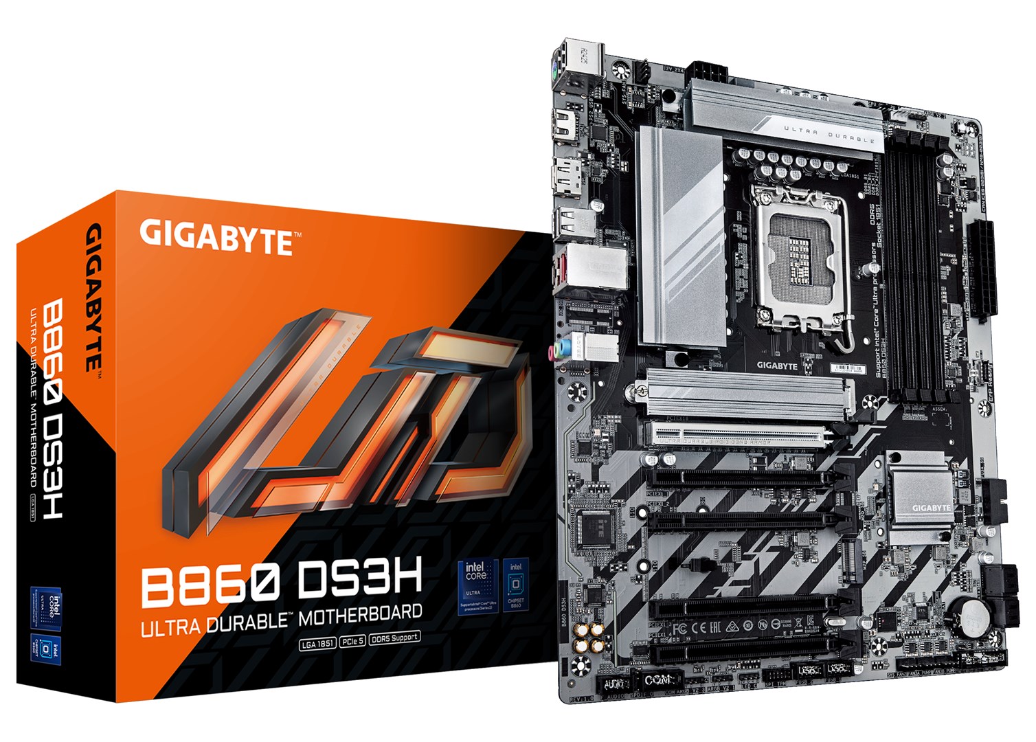 GIGABYTE B860 DS3H Motherboard - Supports Intel Core Ultra CPUs, 8+1+2+2 phases VRM, up to 9066MHz DDR5, 1xPCIe 5.0 + 1xPCIe 4.0 M.2, 2.5 GbE LAN, USB 3.2 Gen 2x2 GIGABYTE B860 DS3H Motherboard - Supports Intel Core Ultra CPUs, 8+1+2+2 phases VRM, up to 9066MHz DDR5, 1xPCIe 5.0 + 1xPCIe 4.0 M.2, 2.5 GbE LAN, USB 3.2 Gen 2x2