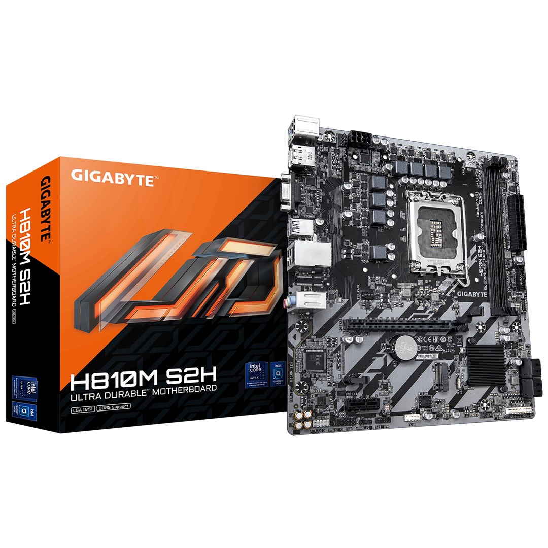 GIGABYTE H810M S2H Motherboard - Intel Core Ultra (Series 2) CPUs, 4+1+2 Phases VRM, up to 6400MHz DDR5, 1xPCIe 4.0 M.2, 1GbE LAN, USB 3.2 Gen 1 GIGABYTE H810M S2H Motherboard - Intel Core Ultra (Series 2) CPUs, 4+1+2 Phases VRM, up to 6400MHz DDR5, 1xPCIe 4.0 M.2, 1GbE LAN, USB 3.2 Gen 1