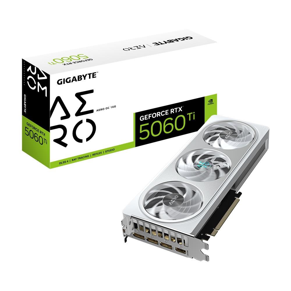GIGABYTE GeForce RTX 5060 Ti AERO OC 16G Graphics Card - 16GB GDDR7, 128bit, PCI-E 5.0, 2647MHz Core Clock, 3 x DisplayPort, 1 x HDMI, GV-N506TAERO OC-16GD GIGABYTE GeForce RTX 5060 Ti AERO OC 16G Graphics Card - 16GB GDDR7, 128bit, PCI-E 5.0, 2647MHz Core Clock, 3 x DisplayPort, 1 x HDMI, GV-N506TAERO OC-16GD