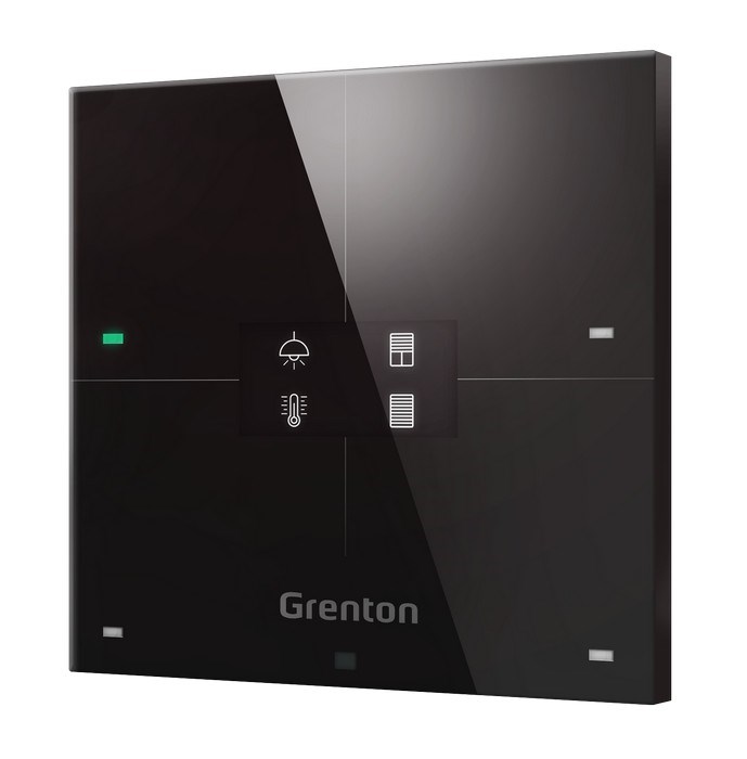 Grenton smart panel / 4 touch fields / OLED display / Wi-Fi / black glass front Grenton smart panel / 4 touch fields / OLED display / Wi-Fi / black glass front