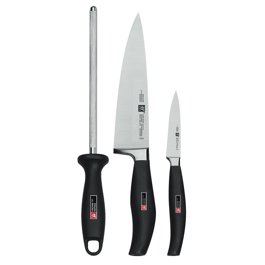 set of 2 knives + Zwilling Five Star sharpener set of 2 knives + Zwilling Five Star sharpener