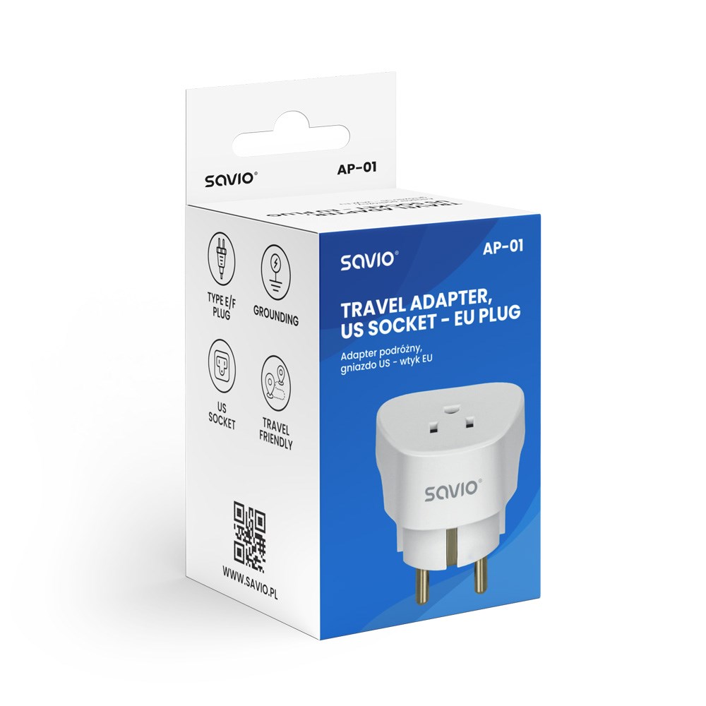 SAVIO AP-01 Travel Adapter, US socket – EU plug SAVIO AP-01 Travel Adapter, US socket – EU plug