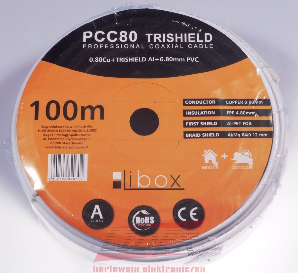 Libox Kabel koncentryczny PCC80 100m coaxial cable RG-6/U White Libox Kabel koncentryczny PCC80 100m coaxial cable RG-6/U White